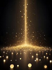 Wall Mural - Golden sparkling lights illuminate a dark stage with a bright spotlight effect