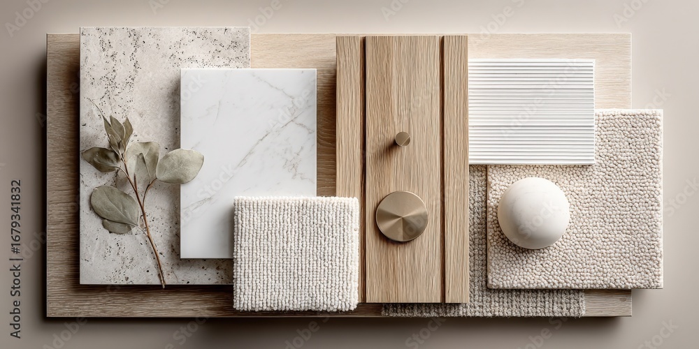 Neutral Interior Design Mood Board with Marble, Wood, and Textured ...