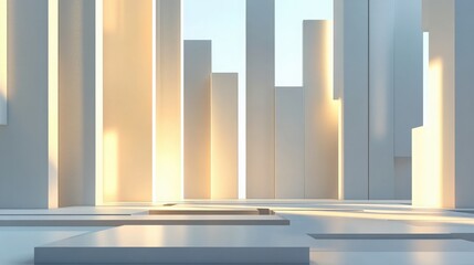 Wall Mural - Abstract White Rectangles and Platforms with Light