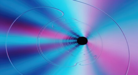 Wall Mural - Cyan Pink Abstract Background with Concentric Circle Line Pattern and Dark Hole