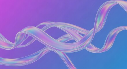 Wall Mural - Holographic Ribbon Waves Iridescent Swirls Pastel Gradient Background Texture Abstract