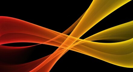 Wall Mural - Wavy Ribbon Bands Flowing Across Black, Red to Yellow Gradient Lines Abstract