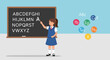 © Maftah - Schoolgirl Teaching Alphabet, Displaying Letters On Blackboard, Education And Learning Concept