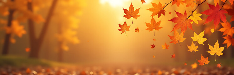 Wall Mural - stylized fox autumn leaf icons arranged diagonally grid pattern set warm golden light background