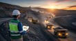 © Zhaorui - Modern mining site with heavy machinery and worker using tablet