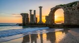 Sunset over Ancient Coastal Ruins.