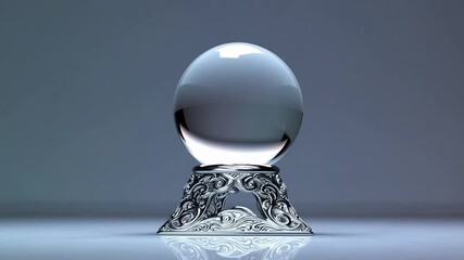 Transparent Crystal Sphere with Base Rendered in Three Dimensions for Futuristic or Mystical Concept