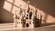 © BeeSee - Cardboard castle model with towers and crenellations made from paper rolls, perfect for sustainability campaigns, kids crafting guides, art workshops, paper supply brands, created with generative ai
