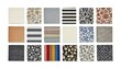 © SHGraphics - Assortment of square fabric swatches with various patterns and colors arranged in a grid