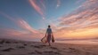 © Kantita - Woman Cleaning Beach at Sunset with Plastic Bags in Hands