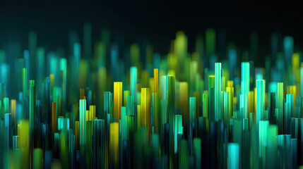 Wall Mural - vibrant abstract digital landscape featuring tall, colorful vertical bars shades of green, yellow, a