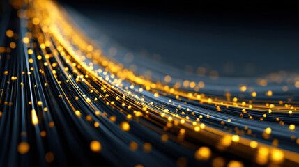 Wall Mural - mesmerizing display of glowing golden particles flowing along sleek, dark lines creates sense of mov