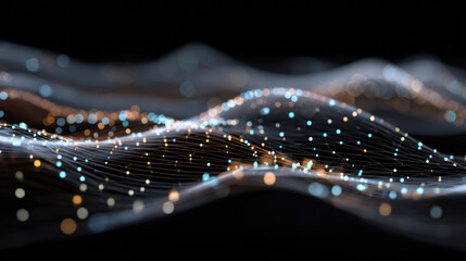 Wall Mural - digital waves of light create mesmerizing visual effect, showcasing blend of blue and orange dots ag