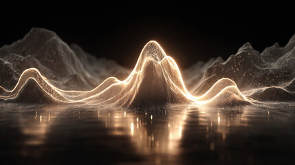 Wall Mural - mesmerizing digital landscape featuring glowing waveforms that resemble mountains, illuminated by so