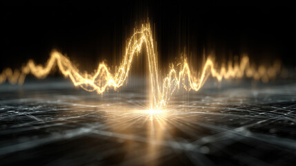 Wall Mural - vibrant digital waveform visualization, showcasing dynamic energy and movement. golden lines represe