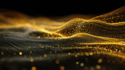 Wall Mural - golden waves of light create mesmerizing visual effect, showcasing blend of shimmering particles and