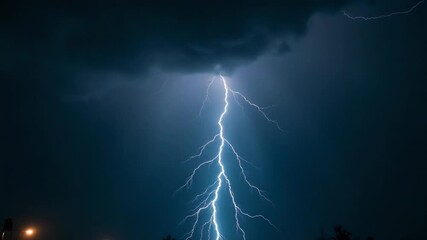 Wall Mural - a powerful lightning bolt strikes the dark clouds, creating a dramatic and intense atmosphere