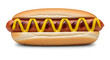 © Saba - Classic hot dog in bun topped with zigzag mustard — appetizing fast food hotdog on white background for menu, street food, and summer cookout imagery