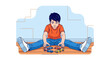 © Suharni - illustration of a child playing and enjoying with toy cars happily inside a house