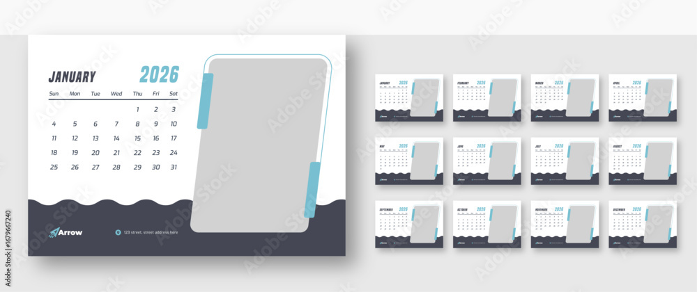Professional Calendar 2026 template Layout | Corporate desk planner ...