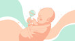 © Herlina - Illustration of a baby sleeping and holding a rattle on a colorful background