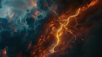 Wall Mural - a bright flash of lightning illuminates the dark blue sky, with clouds and darkness in the backgroun