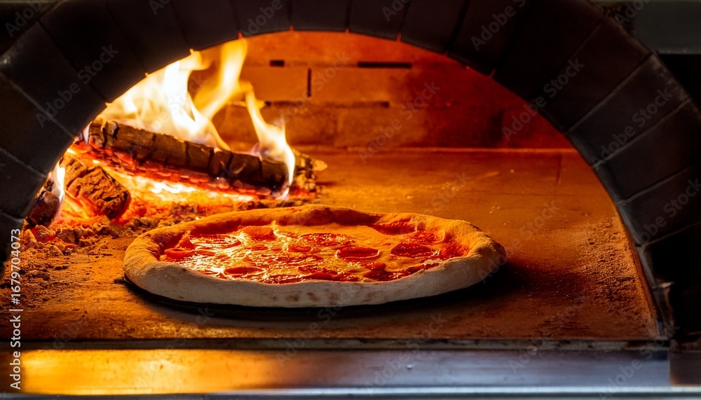 neapolitan pizza being cooked in a wood fired oven Stock Photo | Adobe ...