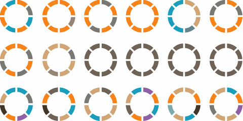 Collection of circular segment infographic elements in various color combinations