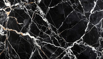 Black Marble Texture with White and Gold Veins, Abstract Stone Background