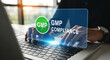 © Cerry - Person typing on a laptop with gmp compliance overlay and a watch on their wrist in a bright setting