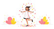 © Rahayu - Cheerful Young Girl in Flowery Dress Joyfully Engaged, Dancing Amidst Petals