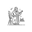 © Sehrish - Line art illustration of an artist with easel and books for creative projects and design inspiration