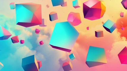 A cluster of vibrant cubes suspended mid-air, perfect for use as a creative element or background