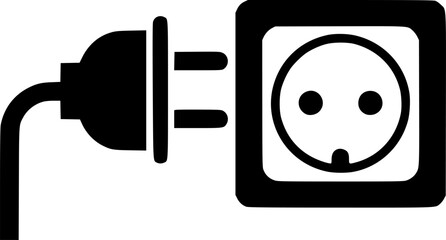 Silhouette of a plug connected to a socket, minimal vector icon for electrical and power concepts.
