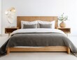 © Ann - scandinavian minimalist bedroom furniture in front perspective isolated on a white background generative ai