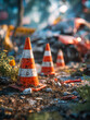 © Daria - Construction cone and debris at a damaged accident scene
