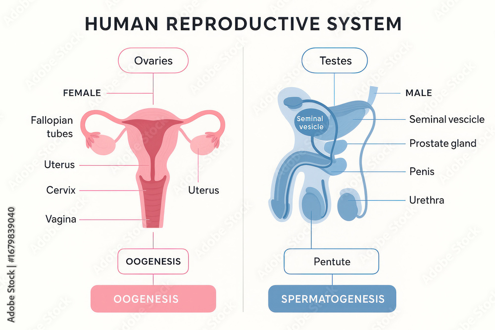 Human Reproductive System Illustration, Male and Female Anatomy Diagram ...