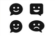 © Frida - Set of bubble chat, speech bubble icons with emotions. Vector logotype with happy and sad faces for feedback, reviews, and customer satisfaction. Communication symbol.