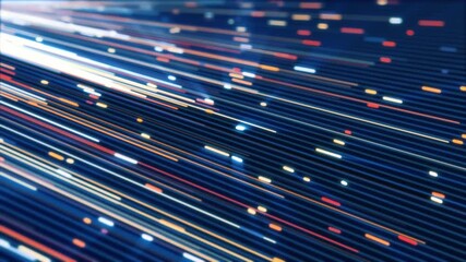 Wall Mural - abstract glowing fiber optic lines in blue and orange colors, creating a high-speed digital communic