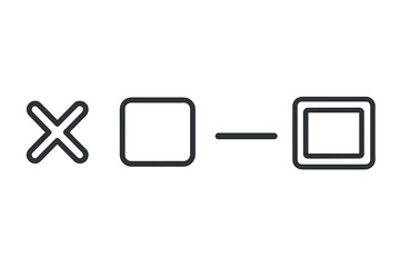 Browser window buttons icon set. Vector control elements: close, minimize, maximize, restore. UI UX design symbols for web page, app, or program. Graphic interface component.