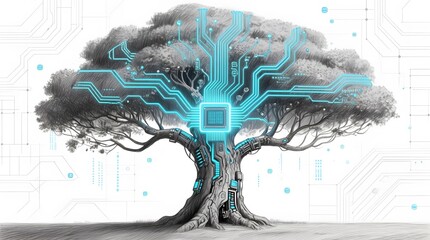 Futuristic Tree with Circuits