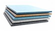 © Bella - Microcement Samples in Various Colors Stacked on White Background