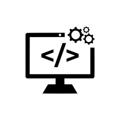 Sleek vector icon for software development showing coding and automation in minimalist style