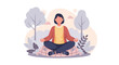 © Flatify Studio - Woman meditating peacefully outdoors, finding calm and inner balance amidst nature. Represents mindfulness, wellness, and stress relief for a healthy lifestyle.