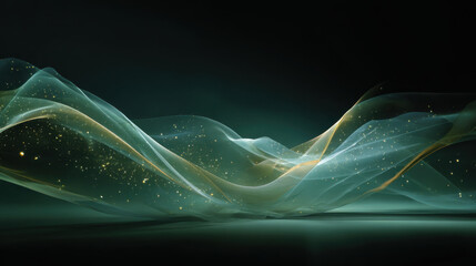 Wall Mural - ethereal waves of translucent fabric flow gracefully, illuminated by soft glimmers of light, creatin