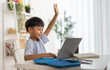 © Art_Photo - Asian boy using laptop with course online learning, distance education for kids, e-learning at home, child studying digital technology, interactive education platform, remote class tutorial