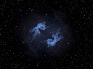 Mystical cosmic nebula glowing in deep outer space with bright galactic core and vibrant blue energy clouds, surreal interstellar background suitable for fantasy or sci fi design