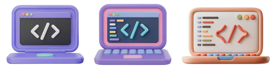 Charming 3d Clay Laptops Displaying Software Development Code