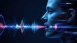 © Pixim Stock - Futuristic digital representation of a human face interacting with a vibrant sound wave visualization symbolizing voice technology and artificial intelligence