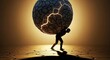 © DreamLab - Man carrying a heavy cracked boulder, symbolizing a great burden and struggle